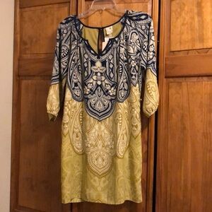 NWT Boutique Navy Mustard Long Sleeve Shift Dress